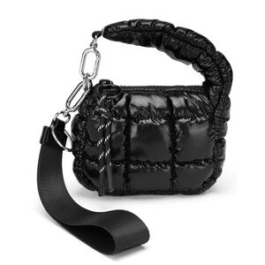 NWT Iridescent Micro Mini Puffer Quilted Wristlet Bag Charm Black Iridescent